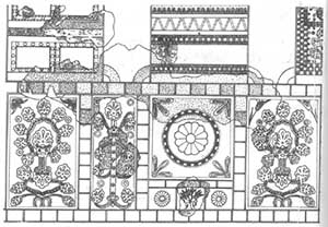 Fragment malowidła ściennego, pochodzącego z pałacu króla Tukultininurty I w mieście Kurtukultininurta, próba rekonstrukcji - druga połowa XIII w. p.n.e.
