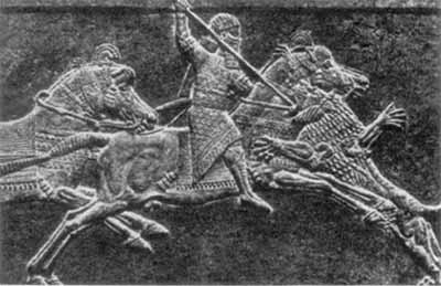 Król Aszurbanipal na polowaniu. Płaskorzeźba z pałacu Aszurbanipala w Niniwie VII wiek p.n.e.