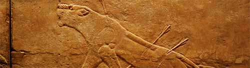 Płaskorzeźba przedstawiająca umierającą lwicę